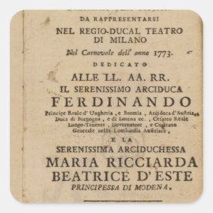 Frontispiece van de "Lucio Silla" van Mozart Vierkante Sticker