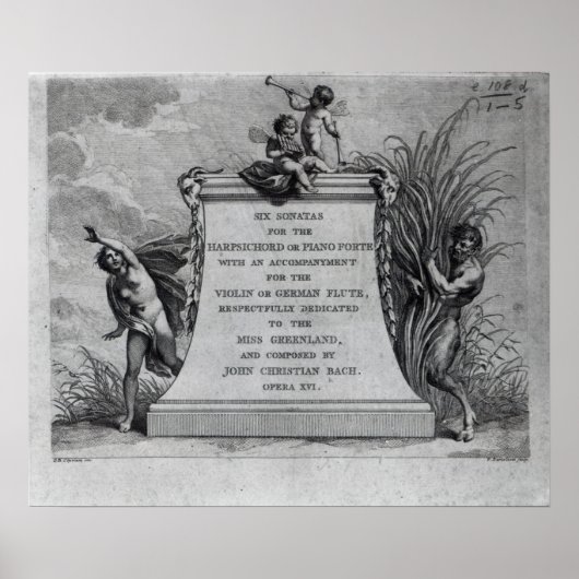 Frontispiece voor zes sonatas van John Poster (Voorkant)