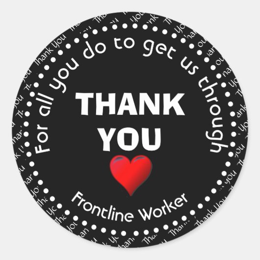 Frontline Worker Black Hartelijk dank Ronde Sticker (Voorkant)