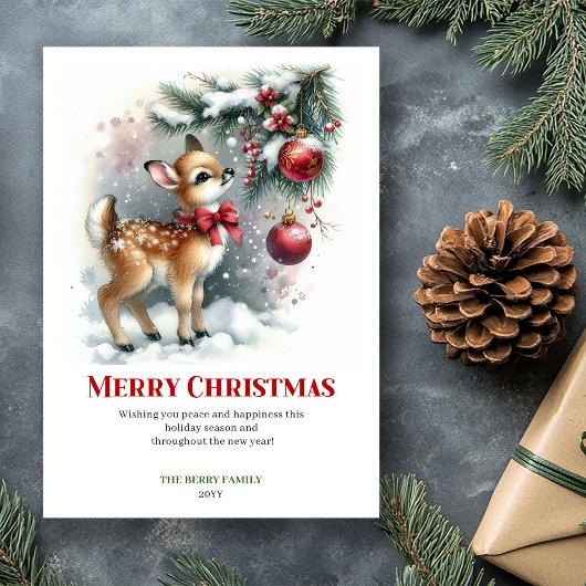 Frost baby fawn snowy forest winter scene greeting feestdagenkaart