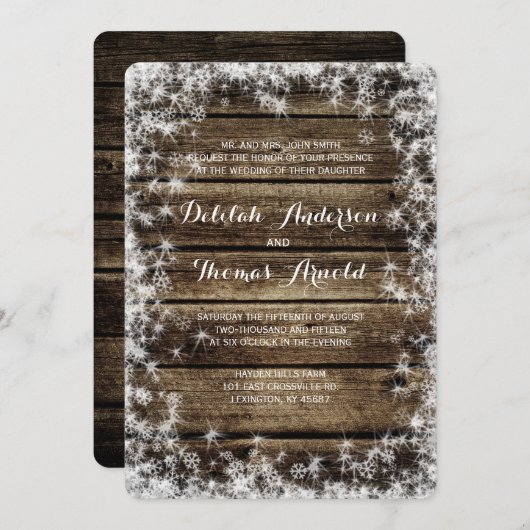 Frost Bite Barn Bois Invitation au mariage d'hiver (Devant / Derrière)