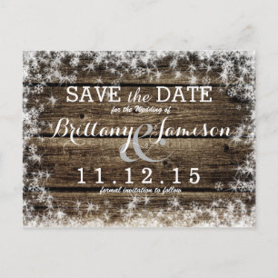 Frost Bite Barn Wood Rustic Winter Save the Date Aankondigingskaart