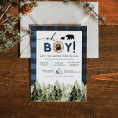 FROST Blue Flannel Pine Lumberjack Boy Baby shower Kaart