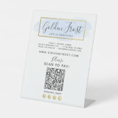 Frost Blue Waterverf & Gold Scan om contact te bet Reclamebord Met Voetstuk (Voorkant)