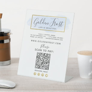 Frost Blue Waterverf & Gold Scan om contact te bet Reclamebord Met Voetstuk