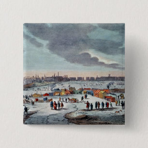 Frost Fair op de Theems bij de tempel Vierkante Button 5,1 Cm