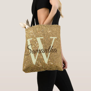Frost Gold Glitter Monogrammed Sierkussen Draagtas