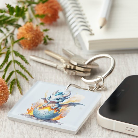 Frost Hatched Blue Dragon Acryl Sleutelhanger (Voorkant Rechts)
