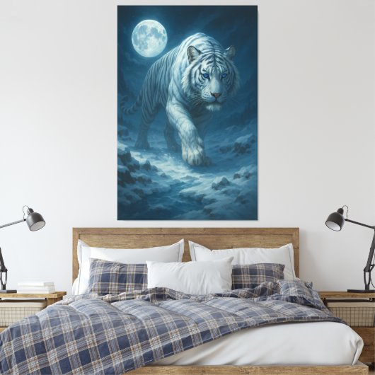 Frost King White Tiger – Majestic Icy Guardian Wal Canvas Afdruk (Insitu (Slaapkamer))