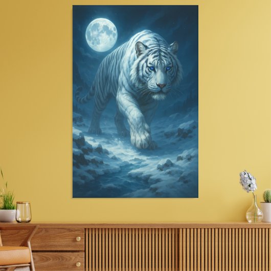Frost King White Tiger – Majestic Icy Guardian Wal Canvas Afdruk (Insitu (Woonkamer))