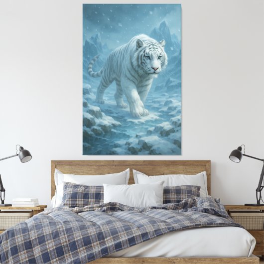 Frost King White Tiger – Majestic Icy Guardian Wal Canvas Afdruk (Insitu (Slaapkamer))