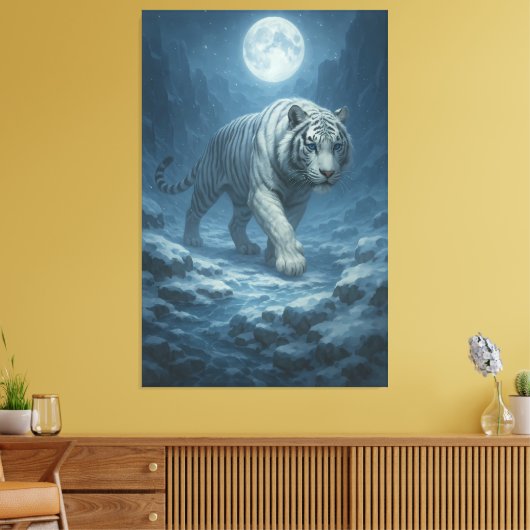 Frost King White Tiger – Majestic Icy Guardian Wal Canvas Afdruk (Insitu (Woonkamer))