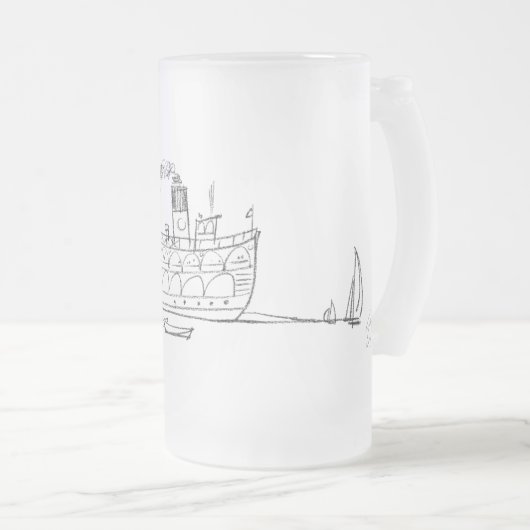 Frosted 16 oz. Mok, Block Island Seaside Dock Matglas Bierpul (Voorkant rechts)