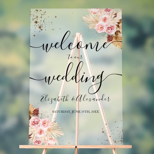 Frosted Acryl Bruiloft Welkomstbord | Boho Acryl Bord (Neutraal)