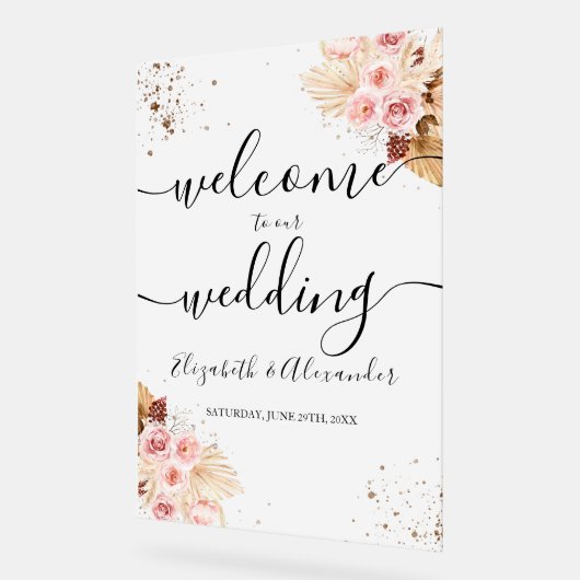 Frosted Acryl Bruiloft Welkomstbord | Boho Acryl Bord (Hoek)