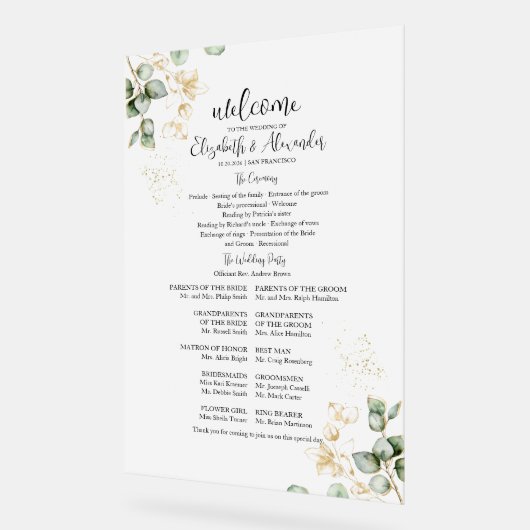 Frosted Acryl Sign | Programma huwelijksceremonie Acryl Bord (Hoek)