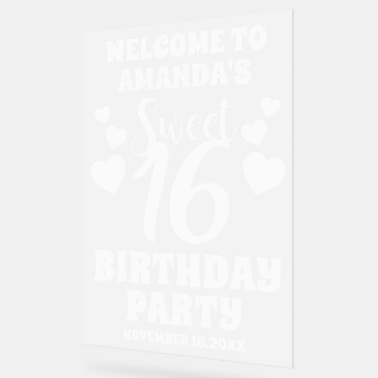 Frosted Acrylic Sweet 16 Welkomstbord Acryl Bord (Hoek)