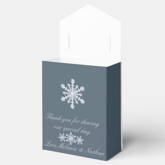 Frosted Blauw Winter Bruiloft Custom Bedankdoosjes (Geopend)