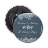 Frosted Blauw Winter Bruiloft Custom Button Flesopener (Voorkant)
