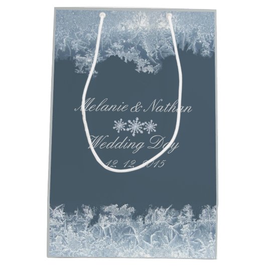 Frosted Blauw Winter Bruiloft Custom Medium Cadeauzakje (Achterkant)
