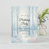  Frosted Blue Birch Forest Birthday Party Kaart (Staand voorkant)