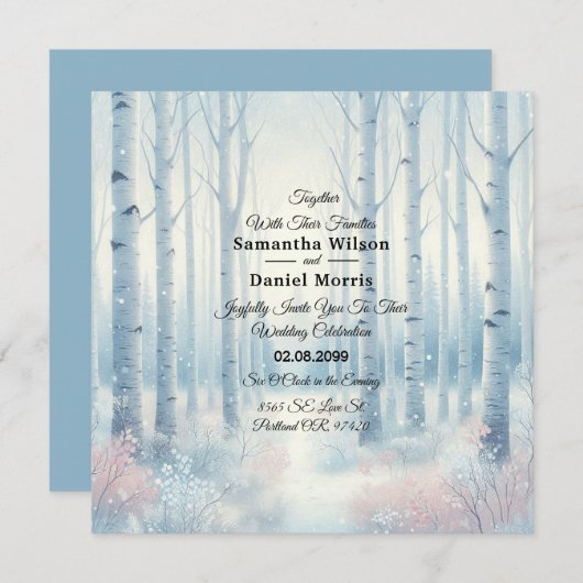 Frosted Blue Birch Forest Wedding Kaart (Voorkant / Achterkant)
