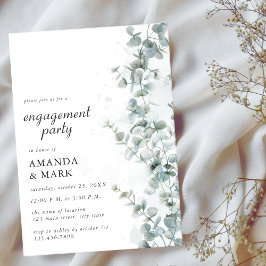Frosted Blue Eucalyptus Winter Engagement Party Kaart
