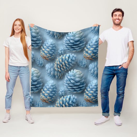 Frosted Blue Pinecones Fleece Deken (In situ)