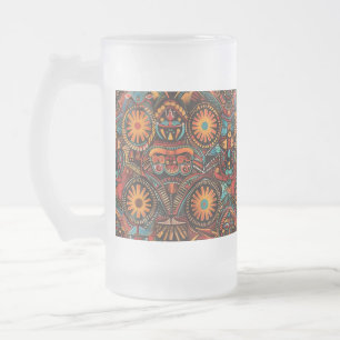 Frosted Blue "tijdloze voorouderlijke afdruk" Glas Matglas Bierpul