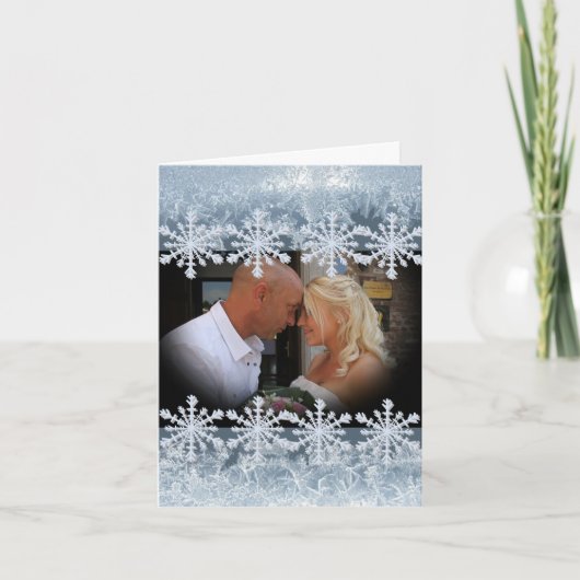Frosted Blue Winter Wedding Custom Photo Bedankkaart (Voorkant)