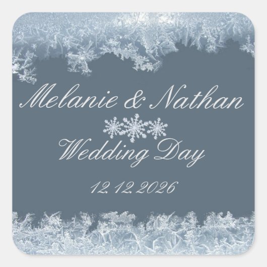 Frosted Blue Winter Wedding Custom Vierkante Sticker (Voorkant)