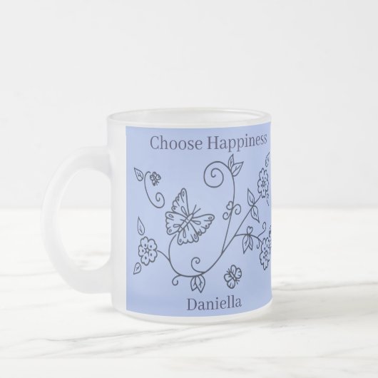 Frosted Glass Blue Butterfly Mug (Gauche)