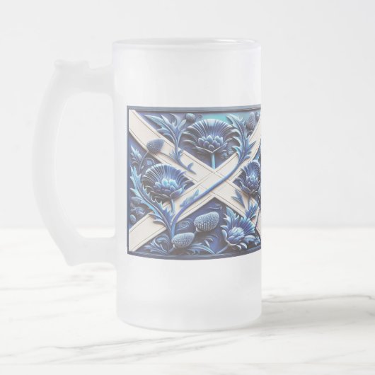 Frosted Glass Mok met ontwerp van Scottish Thistle (Links)
