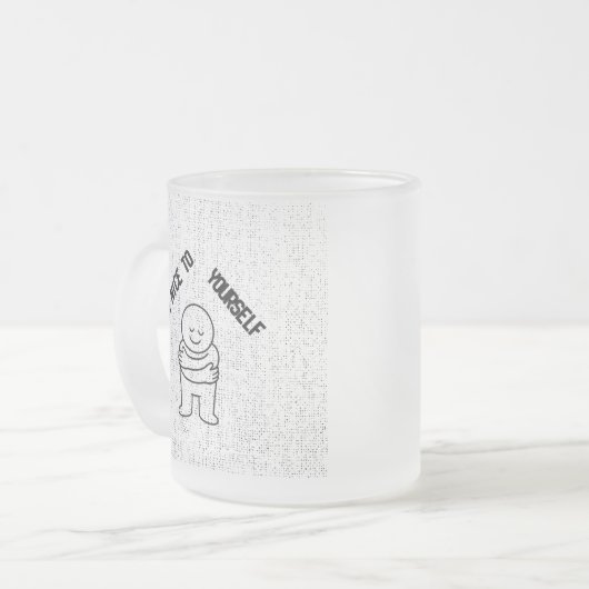 ☕ Frosted Glass Mug with "Be Nice To Yourself" Matglas Koffiemok (Voorkant links)