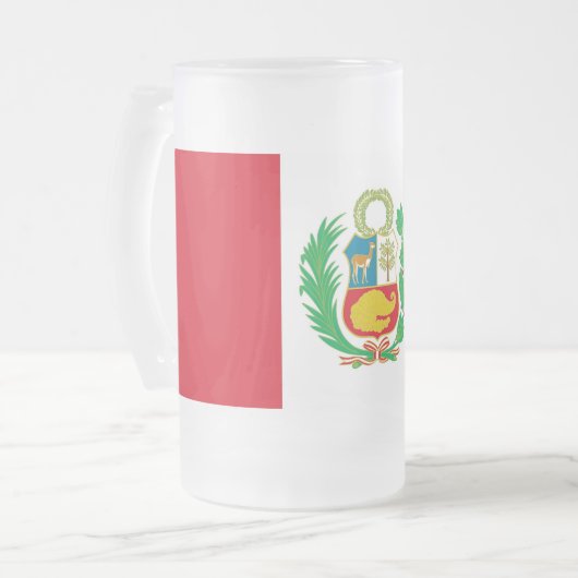 Frosted Glass Mug with flag of Peru Matglas Bierpul (Voorkant links)