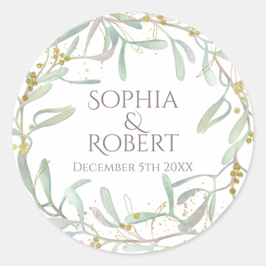 Frosted Mistletoe Winter Wedding Ronde Sticker (Voorkant)