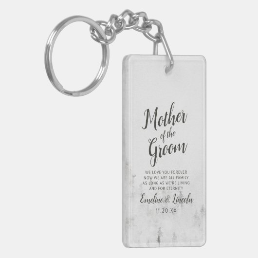 Frosted Pines Rustieke Moeder van de Bruidegom Quo Sleutelhanger (Voorkant Links)