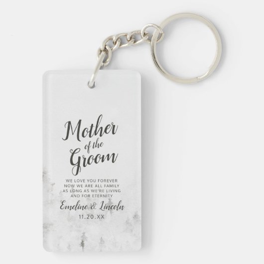 Frosted Pines Rustieke Moeder van de Bruidegom Quo Sleutelhanger (achterkant)