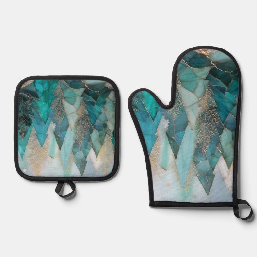 Frosted Pines – Winter Forest Ovenwant & Pannenlap Set (Voorkant)