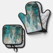 Frosted Pines – Winter Forest Ovenwant & Pannenlap Set (Voorkant / Achterkant)