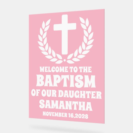 Frosted Pink Acryl Meisje Doop Welkom Teken Acryl Bord