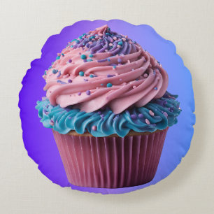 Frosted Pink and Blue Cupcake Rond Kussen