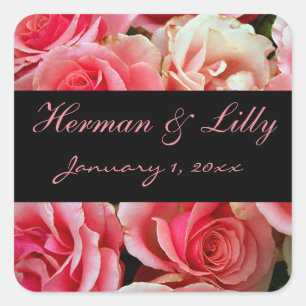 Frosted Pink Roses Personalized Wedding Vierkante Sticker