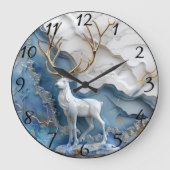 Frosted Reindeer Kerstscène Grote Klok (Voorkant)