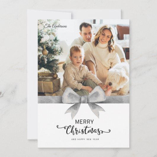 Frosted Silver Custom Photo & Message Christmas Feestdagenkaart (Voorkant)