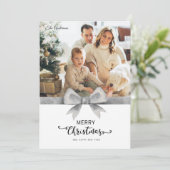 Frosted Silver Custom Photo & Message Christmas Feestdagenkaart (Staand voorkant)