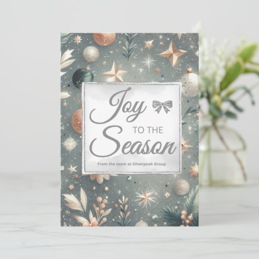 Frosted Silver Script Holiday Card Feestdagenkaart (Staand voorkant)