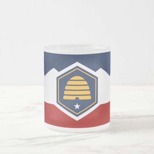 Frosted small glass mug with flag of Utah, USA (Centre)