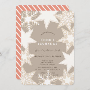 Frosted Snowflakes Brown Cookie Exchange Party Kaart