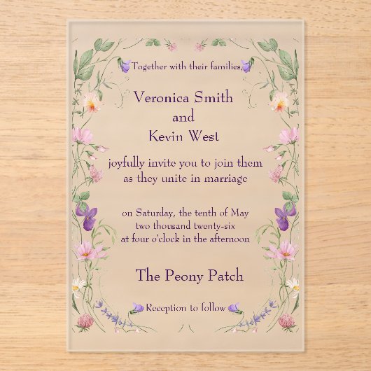 Frosted Wildflower Acryl bruiloft uitnodiging Acryl Uitnodigingen (Voorkant)